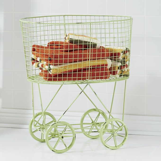 Vintage-Style Rolling Laundry Cart, , large
