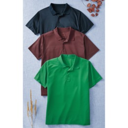 3-Pack Short-sleeved Polo Shirt in Pique Knit with Rib Knit Collar, , large