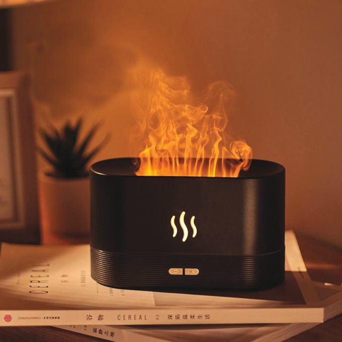 Aromatherapy Flame-Effect Diffuser with Color-Changing LEDS and Essential Oils, Black, large