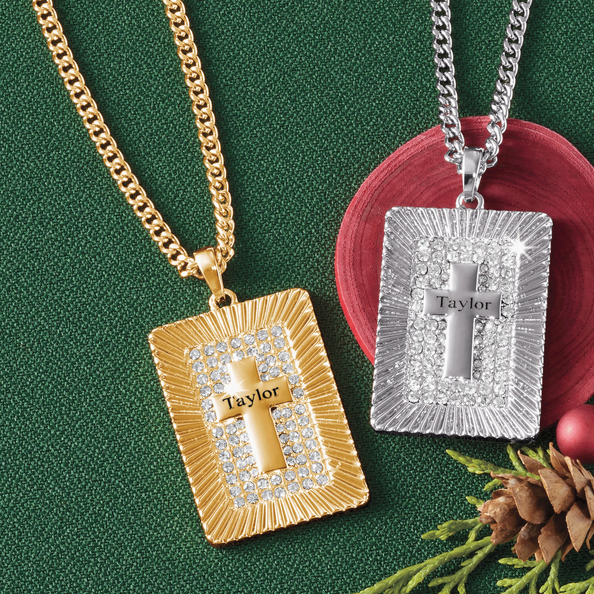 Name Crystal Cross Pendant, , large
