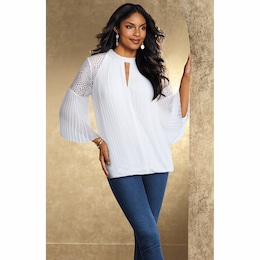 Lindsay Lace Pleated Blouse, , large