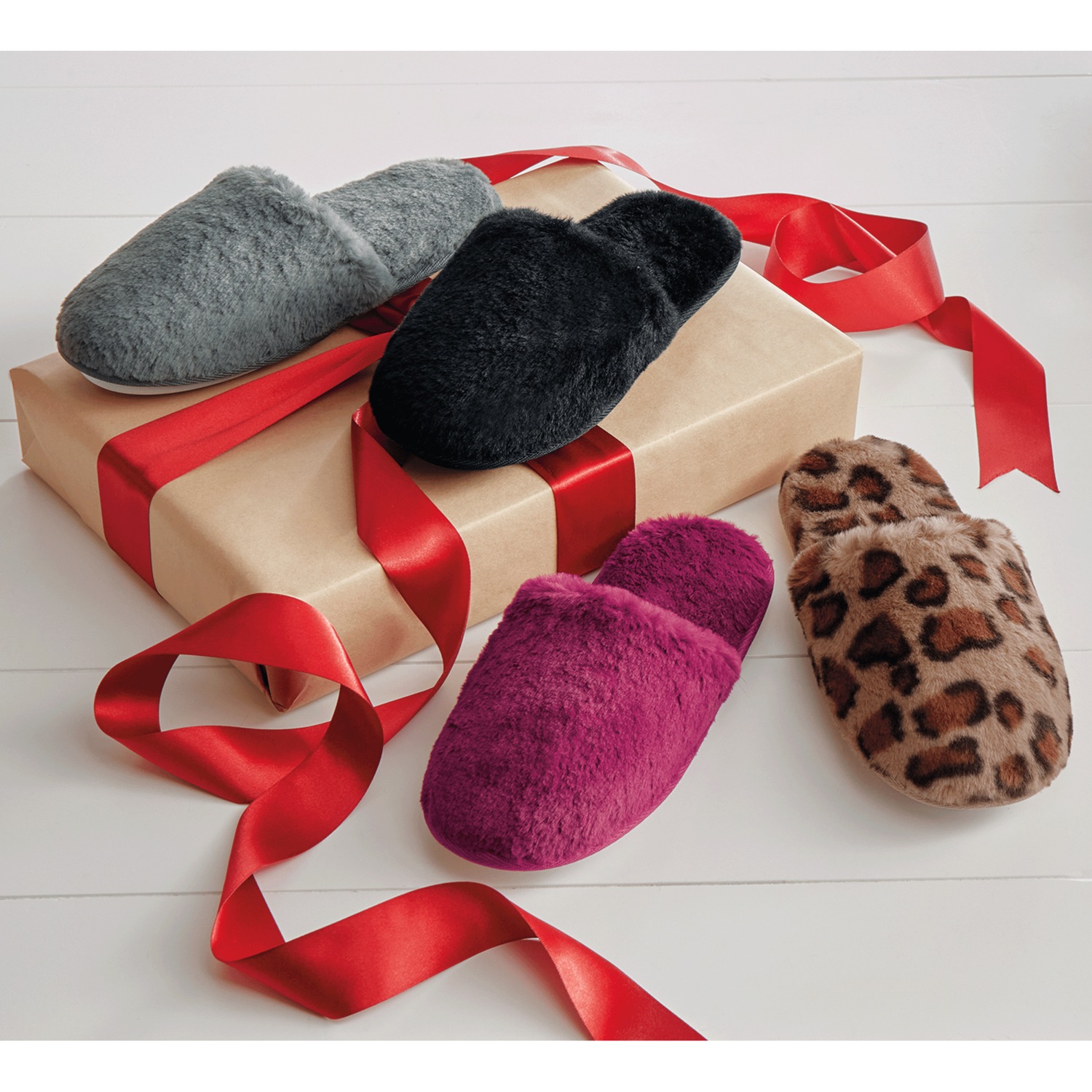 Furry Scuff Slipper for Women with Rubber Outsole and Memory Foam