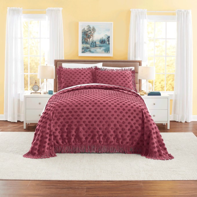 Color Connection Autumn Chenille Dot Bedspread, Wine, large