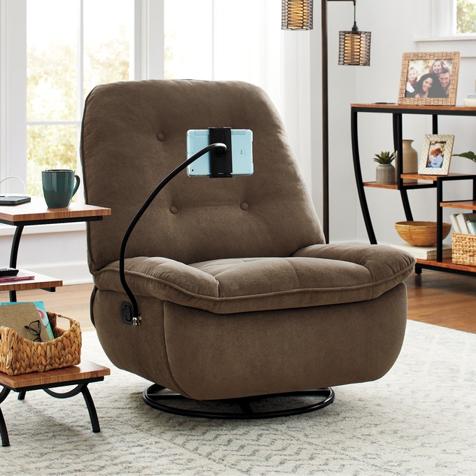 Swivel Rocker Recliner with Phone Holder, , large