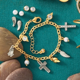 Faith Charm Bracelet and 3-Pair Earring Set, , large