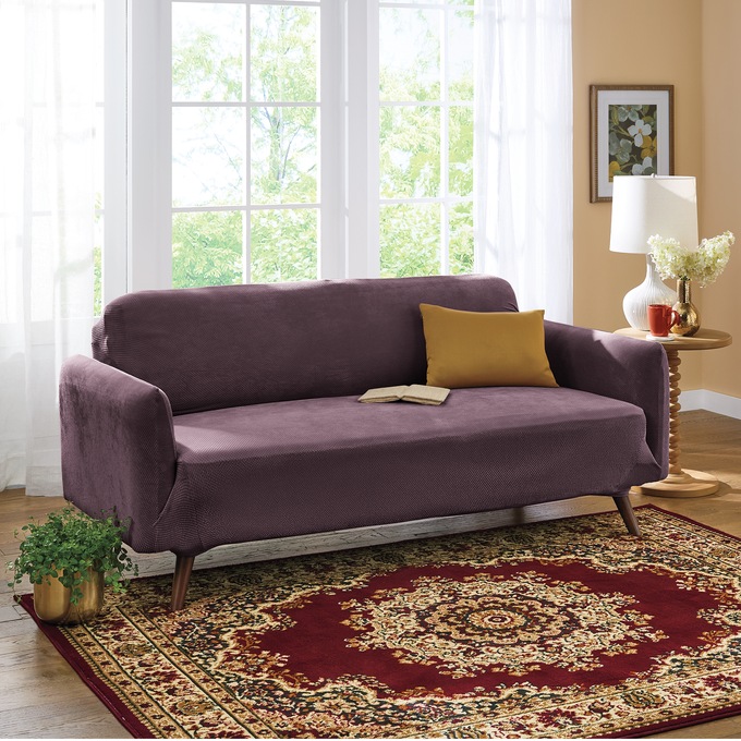 Stretch Pique Slipcover, Purple, large