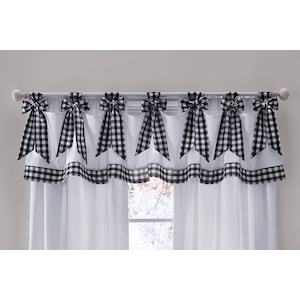 Gingham Bow Window Valance, Black Ivory, large