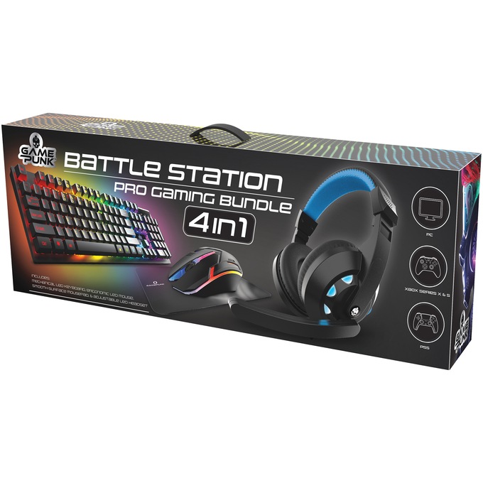 GamePunk 4-in-1 Battle Station Gaming Bundle with Keyboard, Headphones, Mouse and Mouse Pad, Black, large