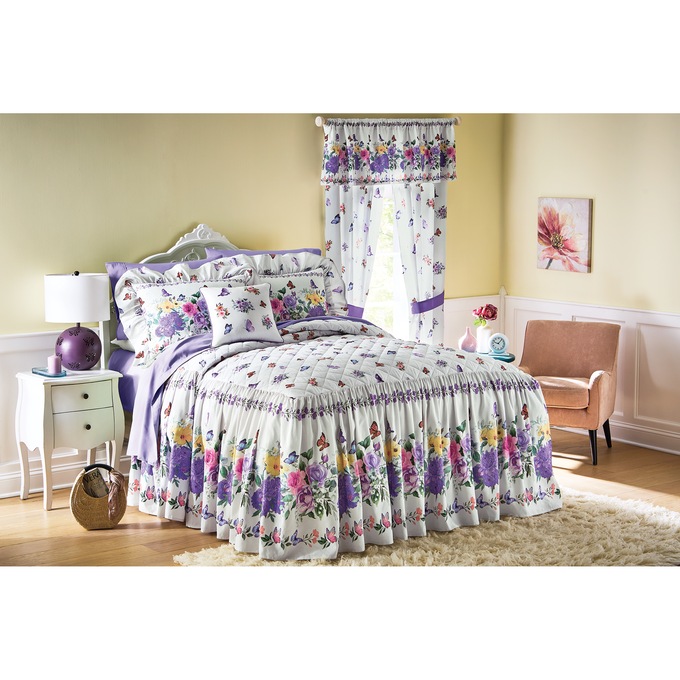 Butterfly Floral Skirted Bedspread, Sham, Accent Pillow and Window Treatments, , large