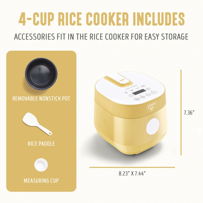 Greenlife 4-Cup Rice and Grains Cooker, Butter, large