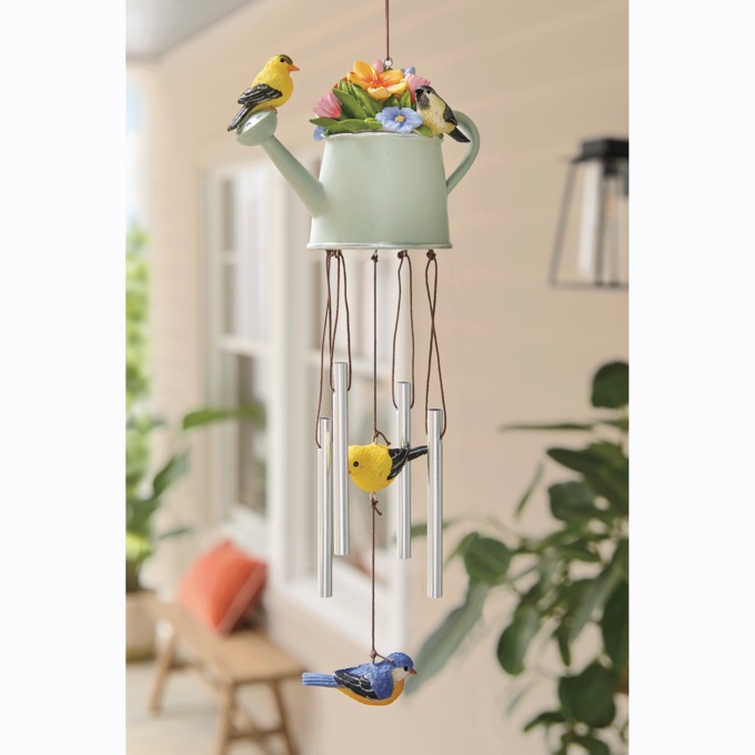 Watering Can Flower Pot Wind Chime, White, large