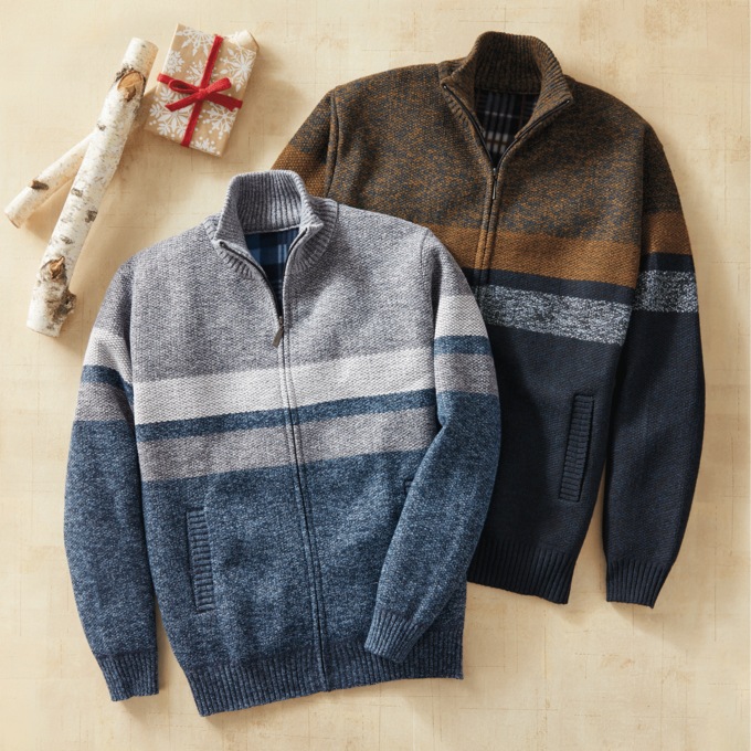 Full-Zip Fleece-Lined Sweater, , large