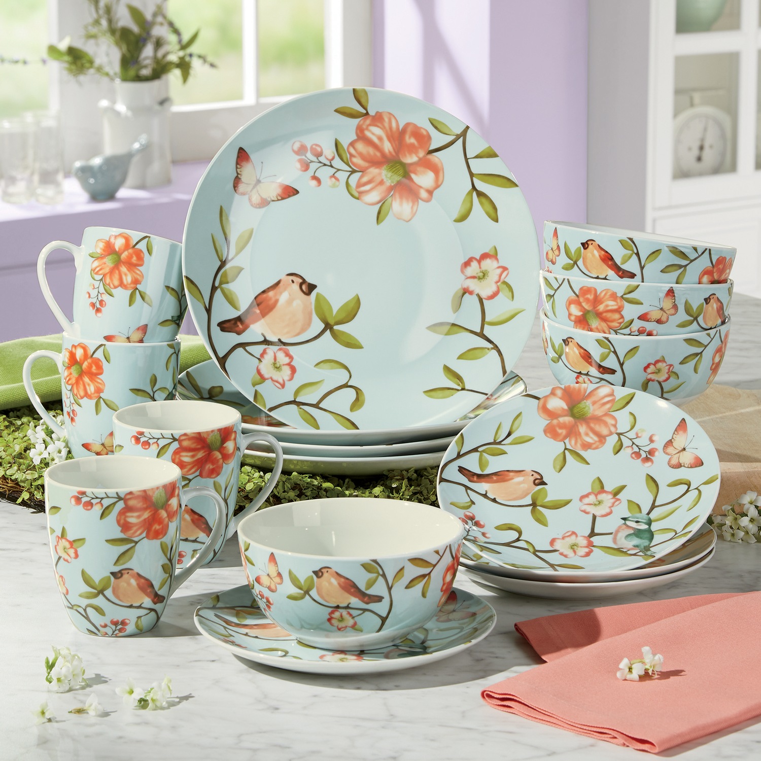 16 Piece Cypress Bird Dinnerware Set And 4 Piece Canister Set Montgomery Ward