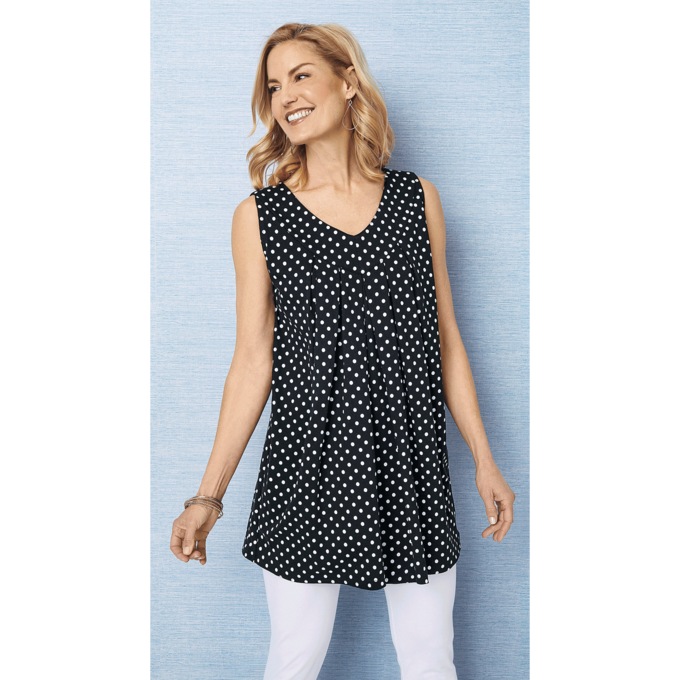 V-Neck Tunic Tank - Solid, Black White Dot, large