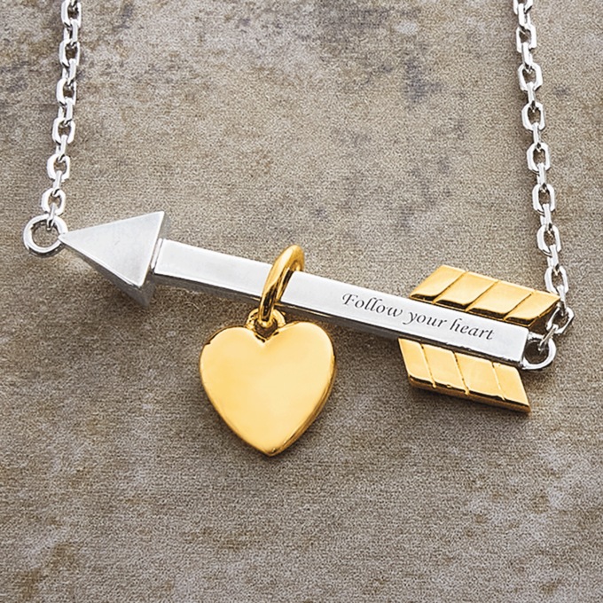 Name Two-Tone Sterling Silver Sentiment Arrow Pendant, , large
