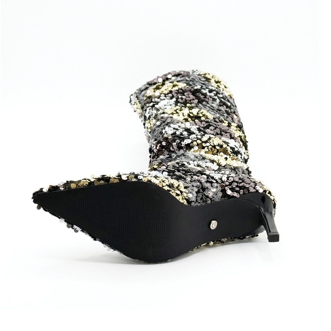 Azalea Wang Jimena Sequin Boot for Women with Checkered Pattern and 3&rdquo; Heel, , large