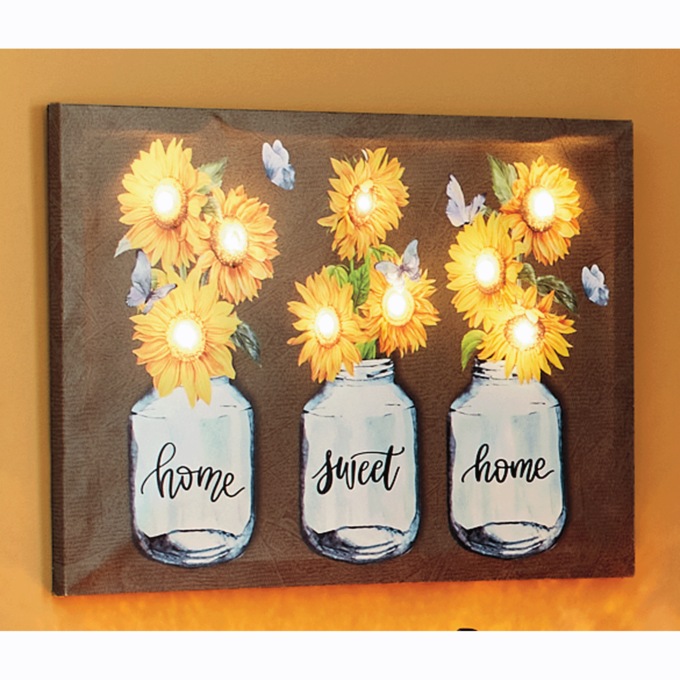 Lit Sunflower Butterflies Canvas, , large