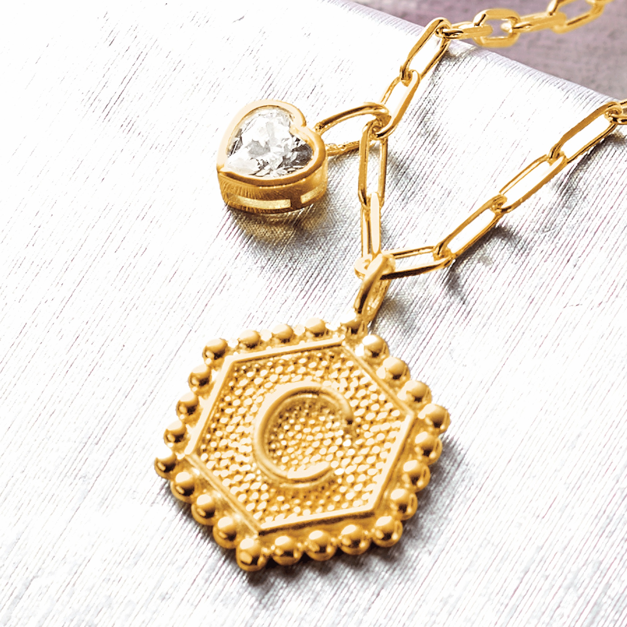 Personalized Initial/Charm Heart Cubic Zirconia Pendant, , large