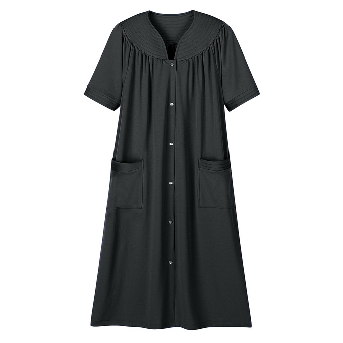 Short-Sleeve Snap-Front Duster with Pockets, , large
