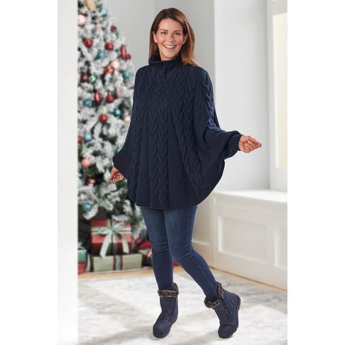 Denise Cable Poncho Sweater, , large