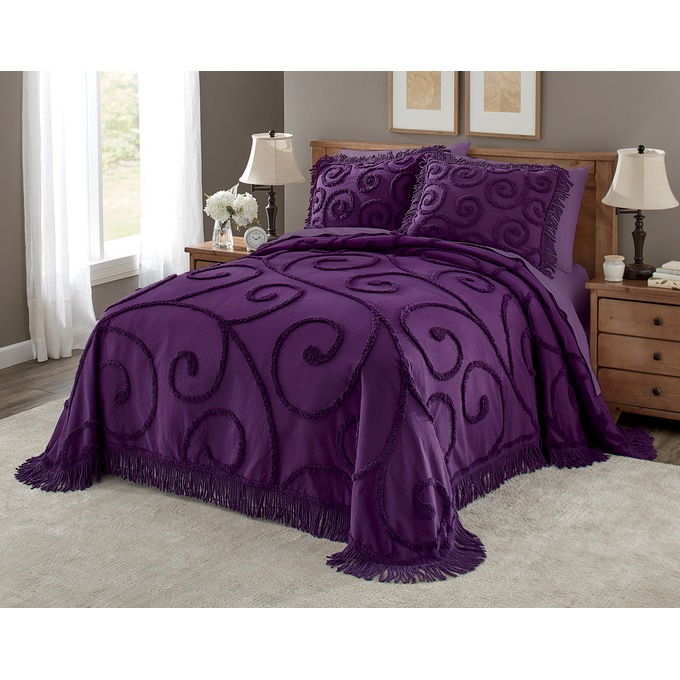 Scroll Chenille Bedspread, Purple Punch, large