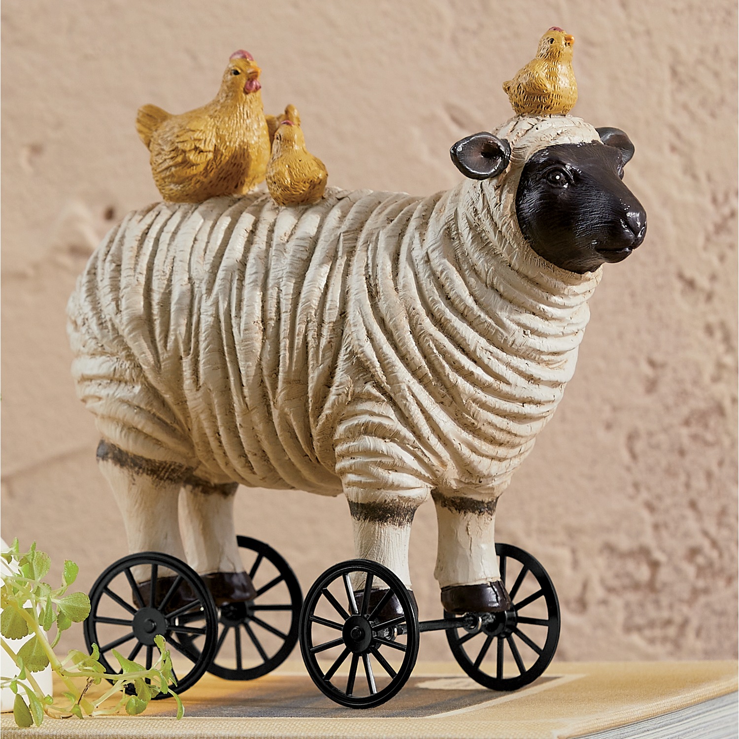 Sheep and Chick On Wheels Figurine | Montgomery Ward