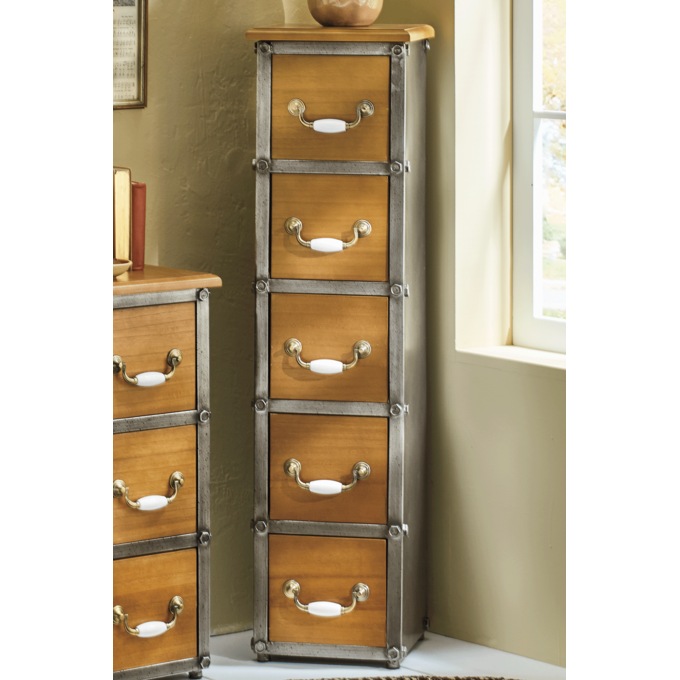 Rustic Industrial 5-Drawer Cabinet, Wood, large