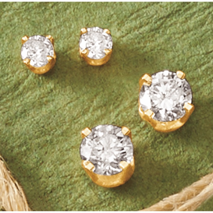 14K Gold 2-Pair Diamond Stud Earring Set, Yellow Gold, large