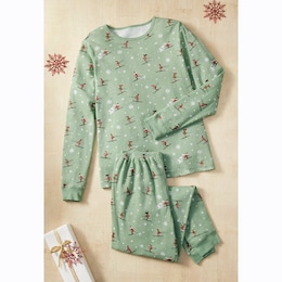 Snowy Slopes PJ Set in Organic Cotton with Skier and Snowflake Print, , large