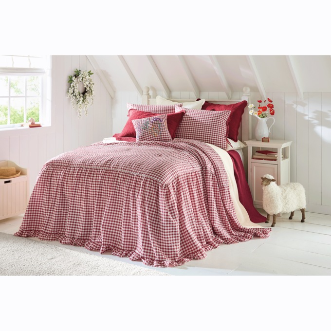 Beth Gingham Skirted Bedspread Set, Red, large