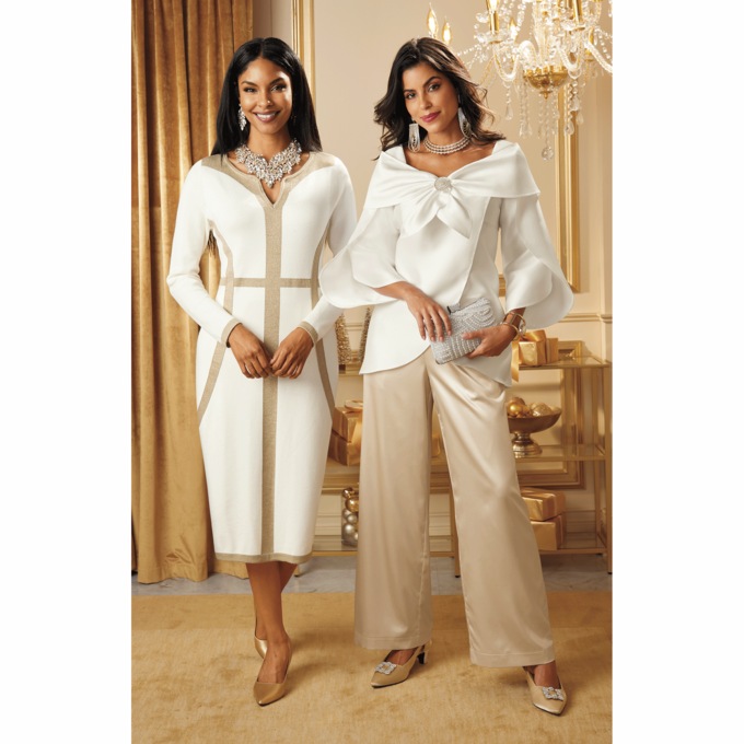 Satin Wide-Leg Women's Flowy Pants with Stretch, Metallic Gold, large