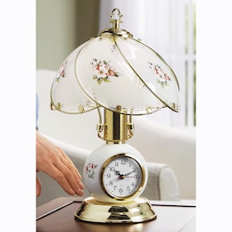 Floral Touch Lamp with Clock, , large
