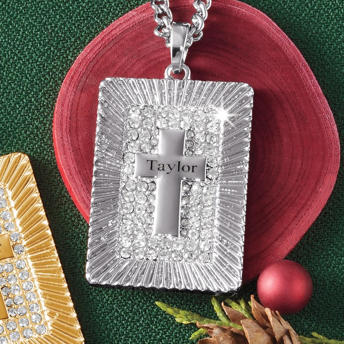 Name Crystal Cross Pendant, , large