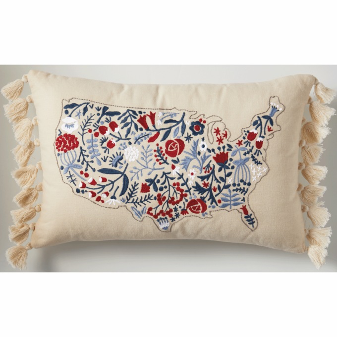 Floral USA Map Accent Pillow, , large