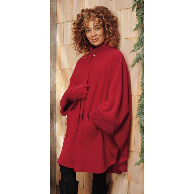 Sherpa-Trimmed Fleece Cape with Gloves, Salsa, large
