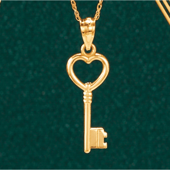 10K Gold Key Heart Pendant, , large
