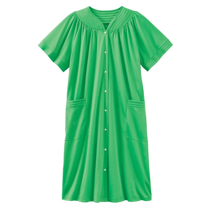 Short-Sleeve Snap-Front Duster with Pockets, , large