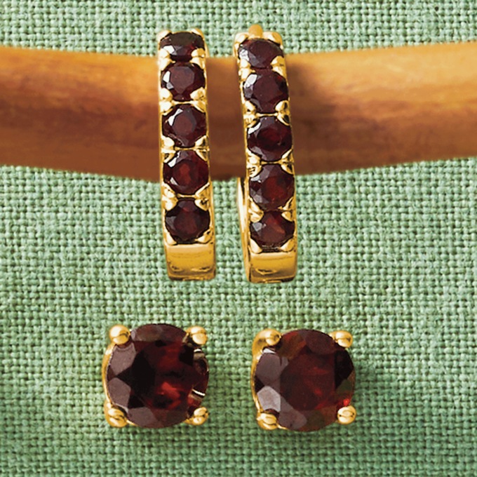 Gemstone 2-Pair Hoop & Post Set, , large