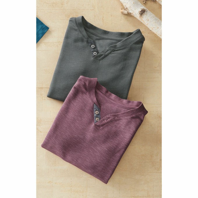 2-Pack Short Sleeve Henley Shirts, Gray Cadet, large