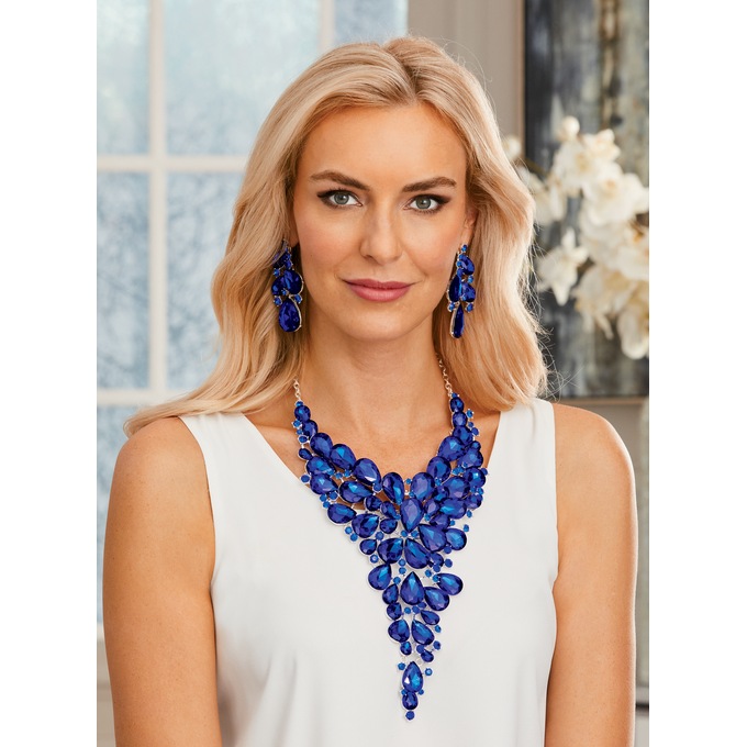 Crystal Bib Necklace and Earring Set, , large