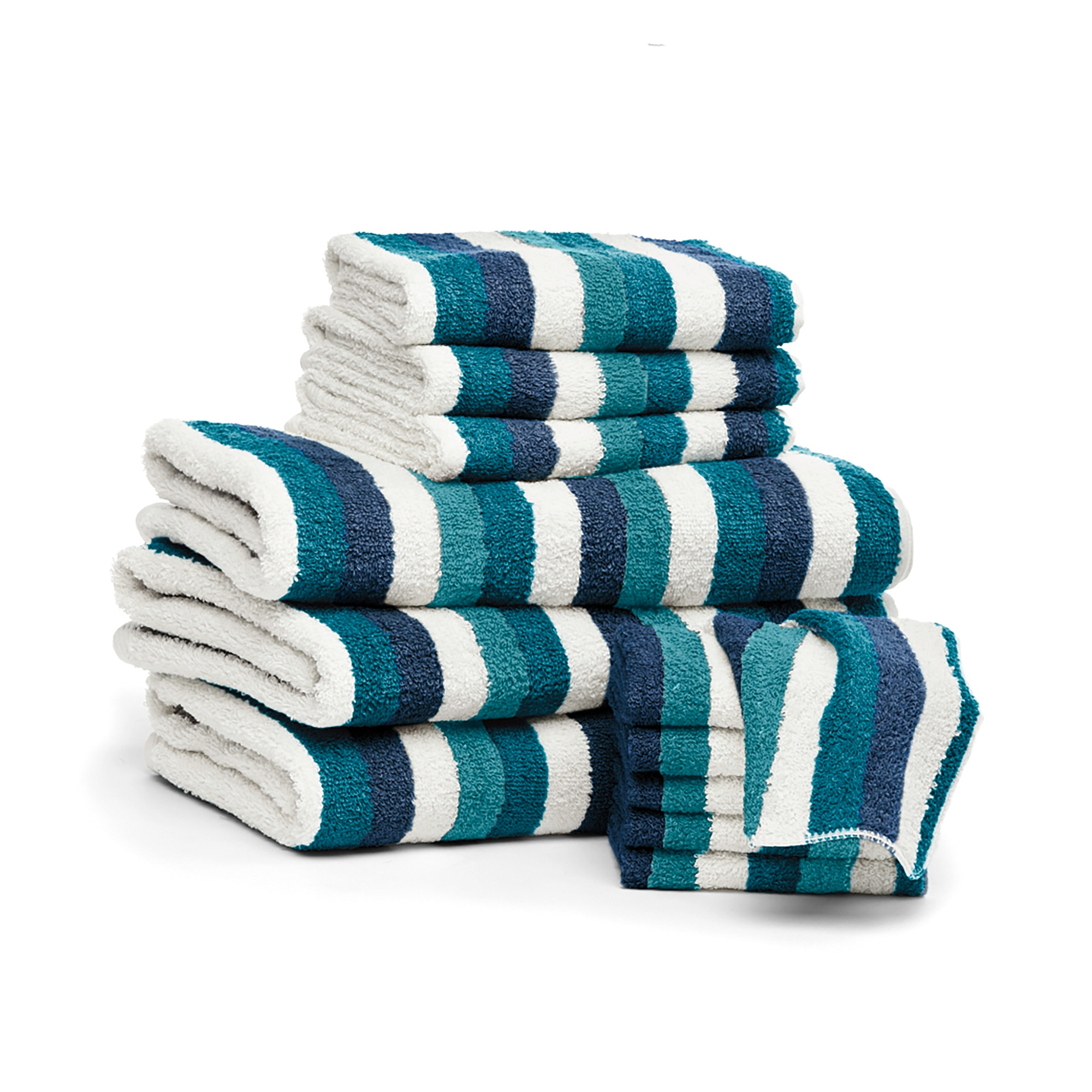 12-Piece Serene Cotton Terry Bath Towel Set, Azure Blue Stripe, large