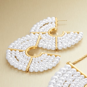 Faux Pearl Round Rows Earrings, , large