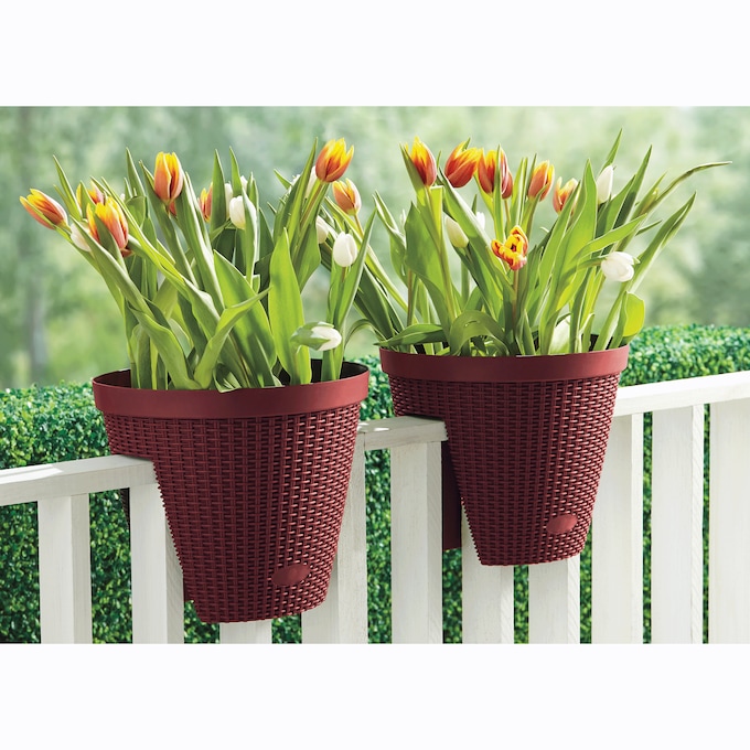 Set of 2 Basketweave Rail Planters, , large