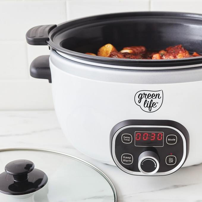 Green Life Slow Cooker Healthy Duo 6-Quart Slow Cooker, White, large