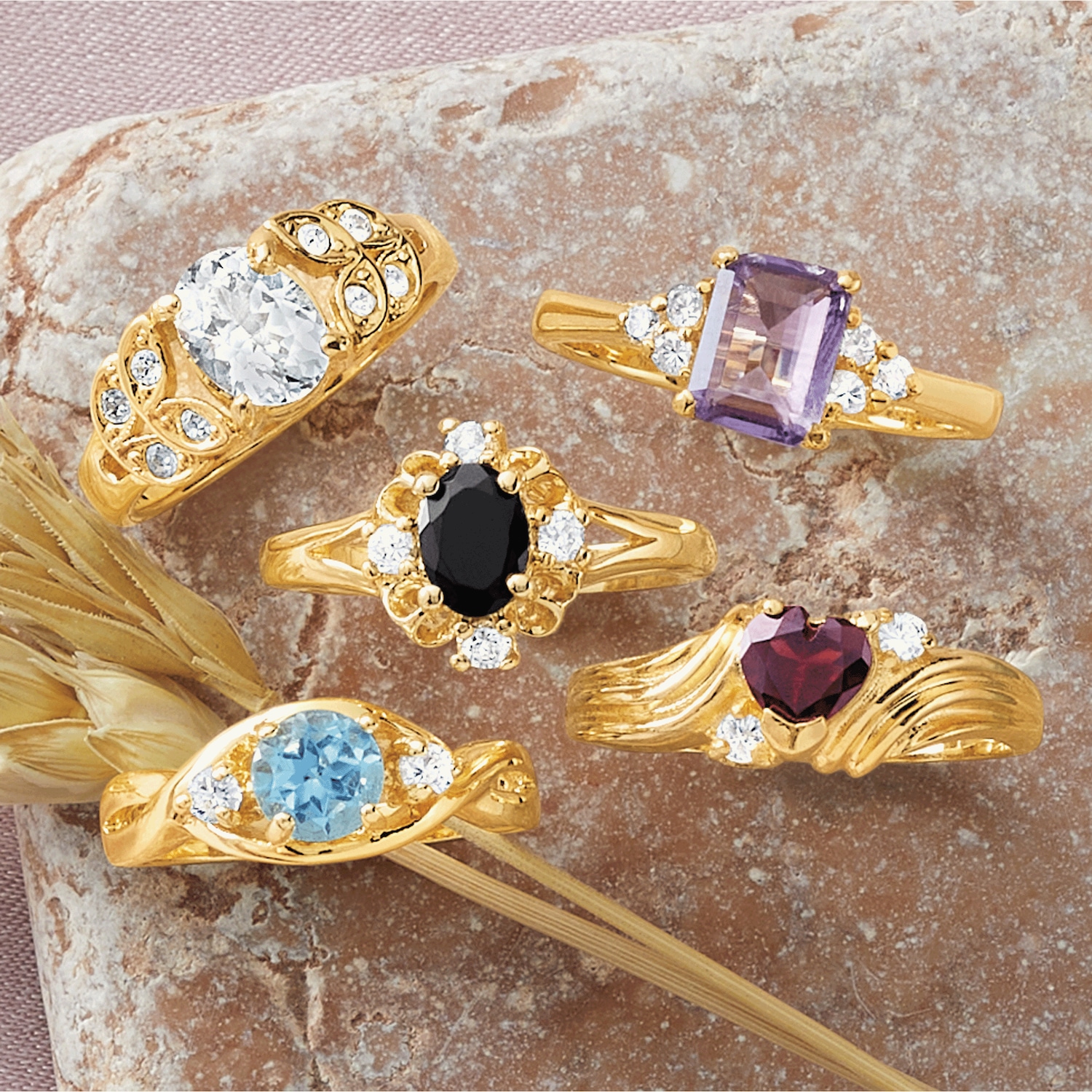 5Piece Goldtone Gem Ring Set Montgomery Ward