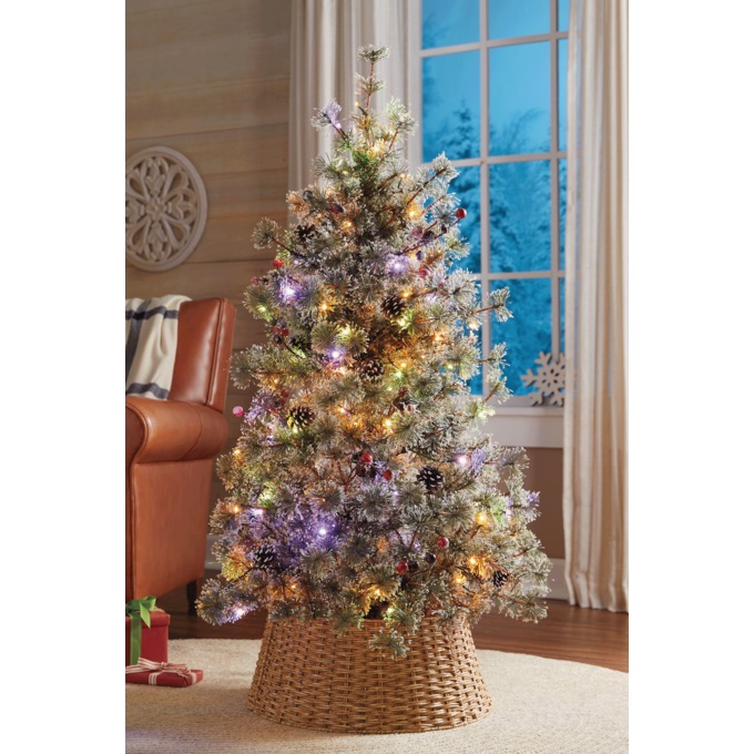 4' Pre-Lit Berry & Pinecone Frosted Christmas Tree with Collar, Multi, large