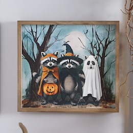 Moonlight Mischief-Makers Raccoon Trick-or-Treaters Halloween Wall Art, , large