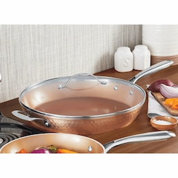 Gotham Steel Hammered 14&quot; Skillet with Lid, , large