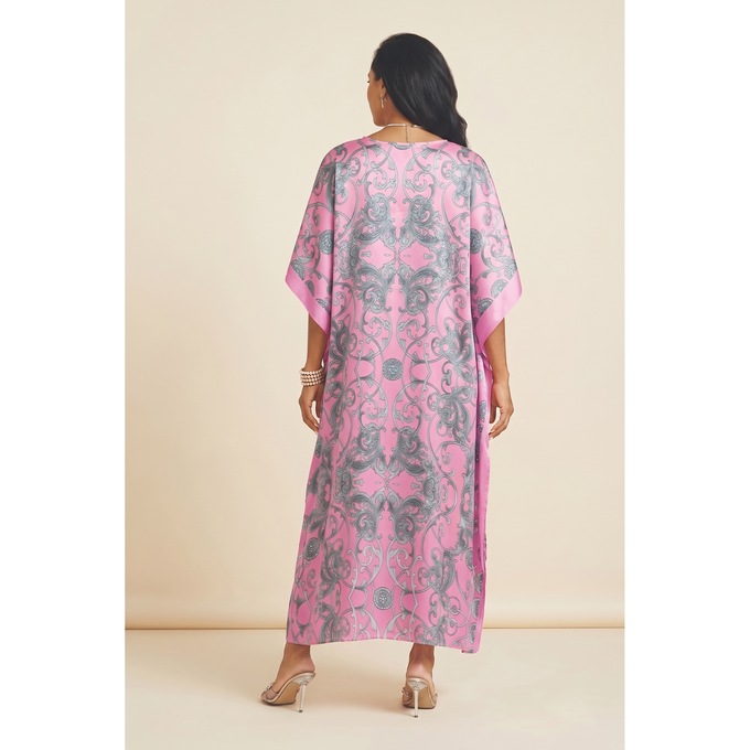 Alluring Long Caftan with V-Neck, Soft Pink, large