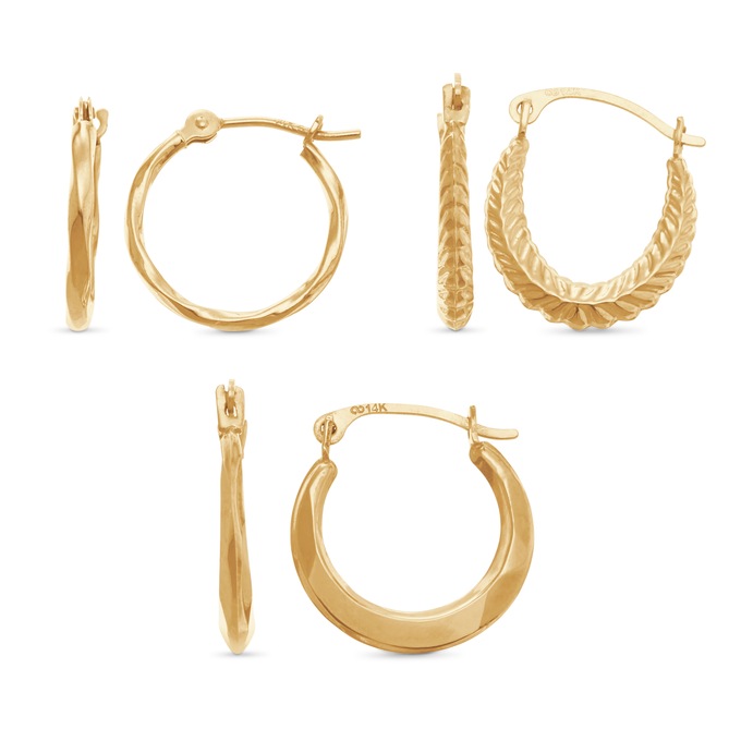 3-Pair Gold Mini Hoop Set, , large